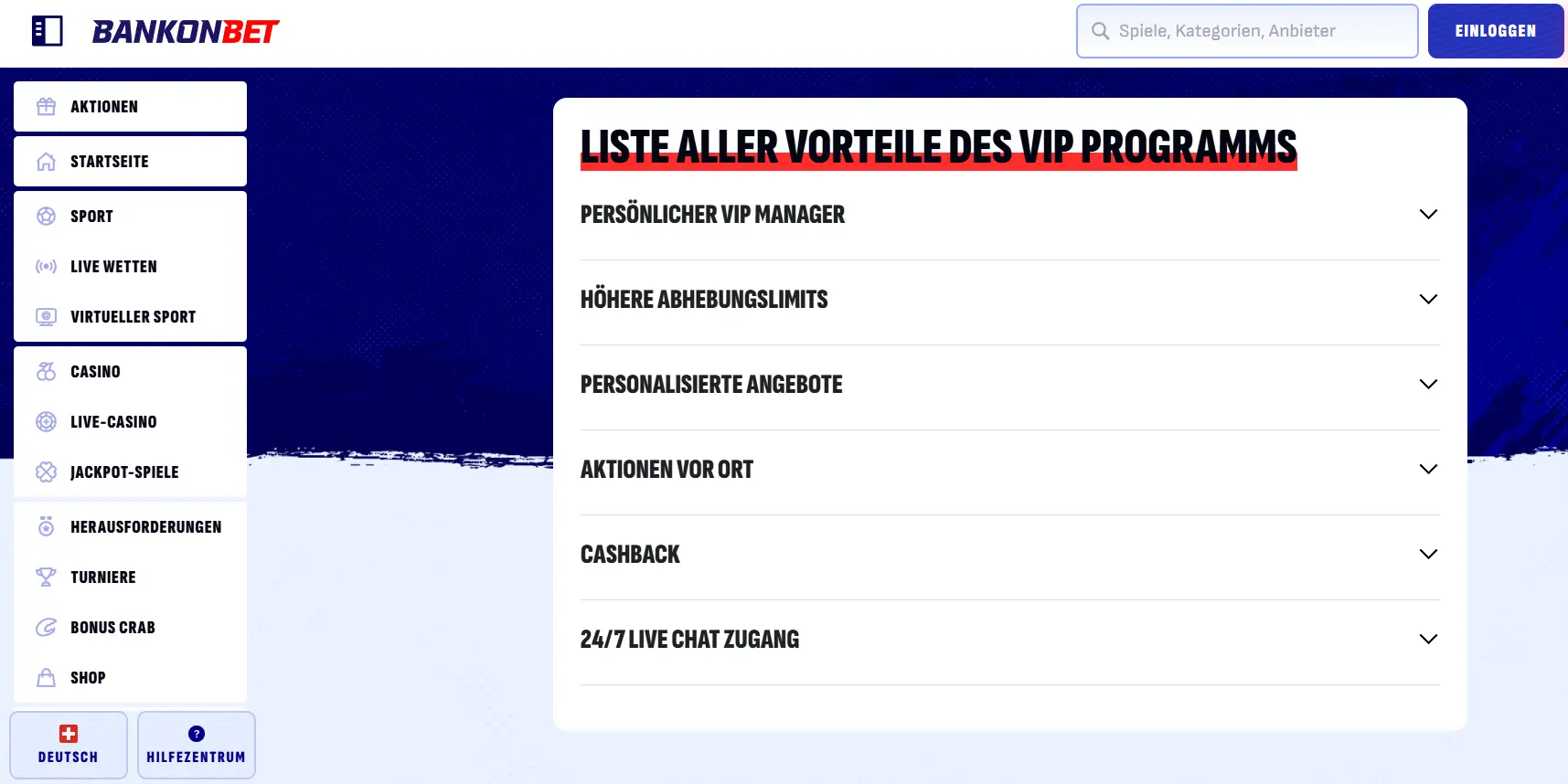 VIP-Vorteile bei Bankonbet als Sportwetten Anbieter Schweiz