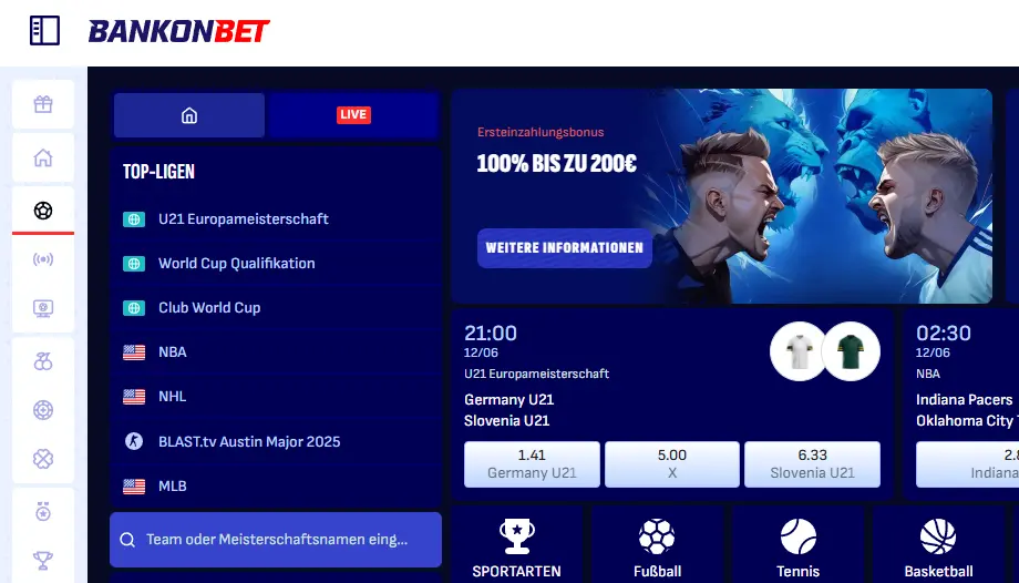 Aussschnitt von der Bankonbet-Website im Sportwettenvergleich