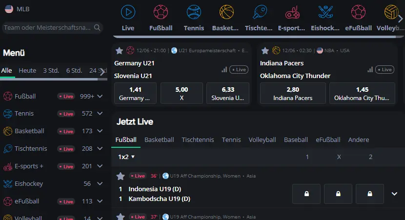 Teil des Wettprogramms von ExciteWin aus dem Sportwettenvergleich