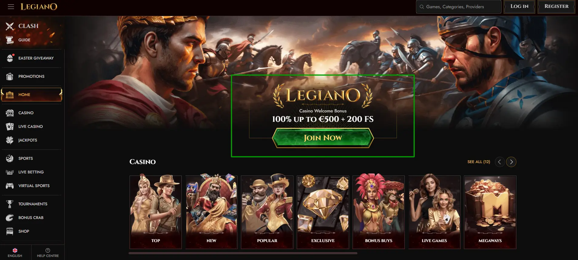 Screenshot zum Beginn des Registrierungsprozesses beim Wettanbieter Legiano