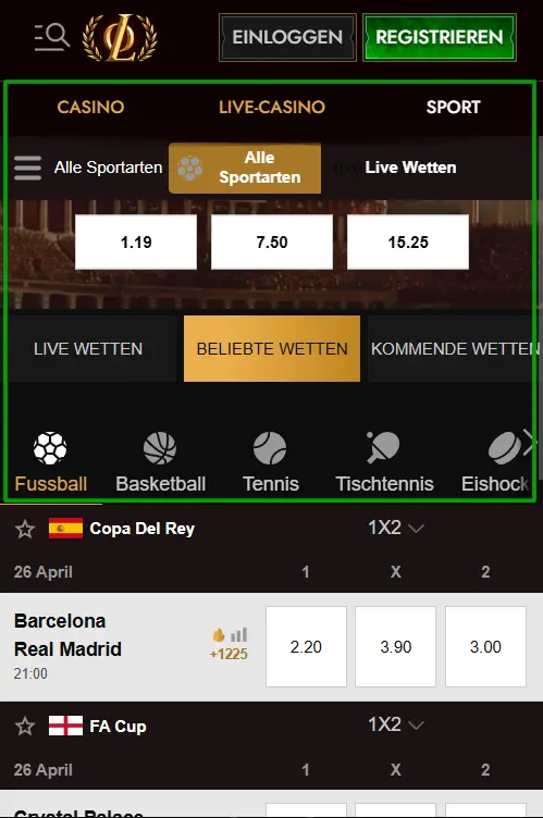 Screenshot der Mobilversion der Legiano-Website