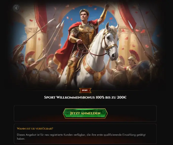 Screenshot des 200-Euro-Willkommensbonus beim Wettanbieter Legiano