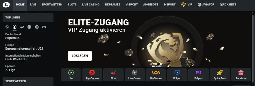 Teil der Leonbet-Website aus dem Sportwetten Test