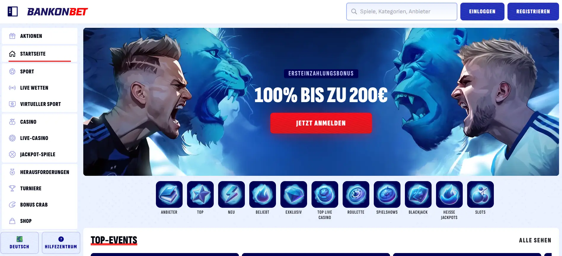 Website des neuen Buchmachers Bankonbet