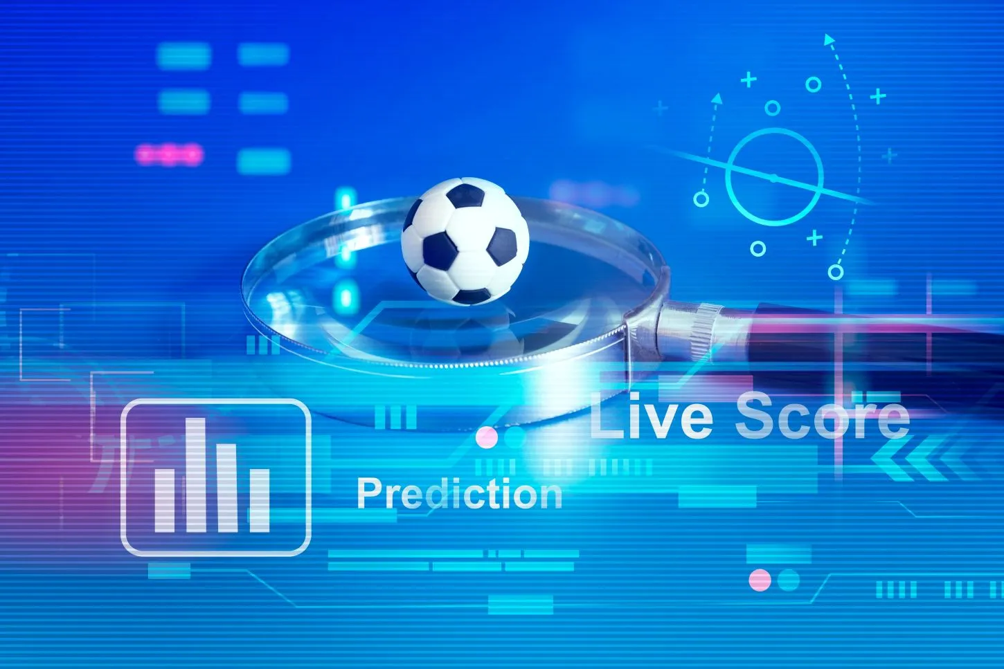 Fußball auf einer Lupe und drumherum Statistiken zu Sportwetten