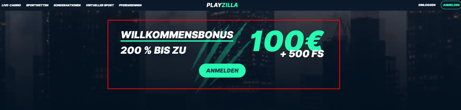 Anmeldebutton bei PlayZilla