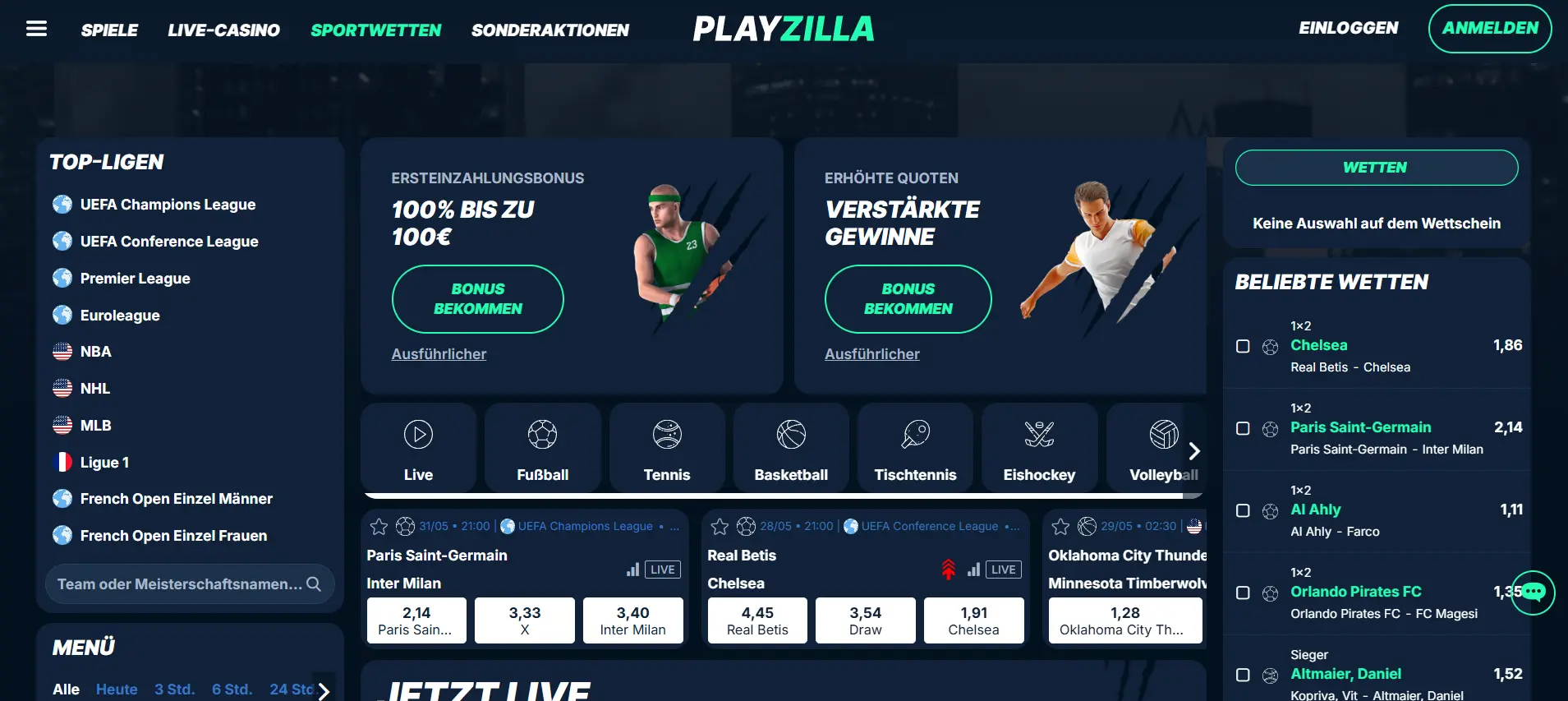Website von PlayZilla als neuer Wettanbieter