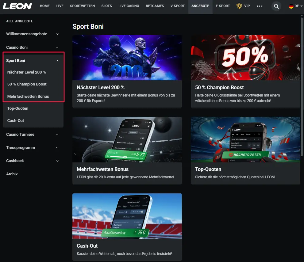 Sportwetten Bonus beim Wettanbieter Leonbet